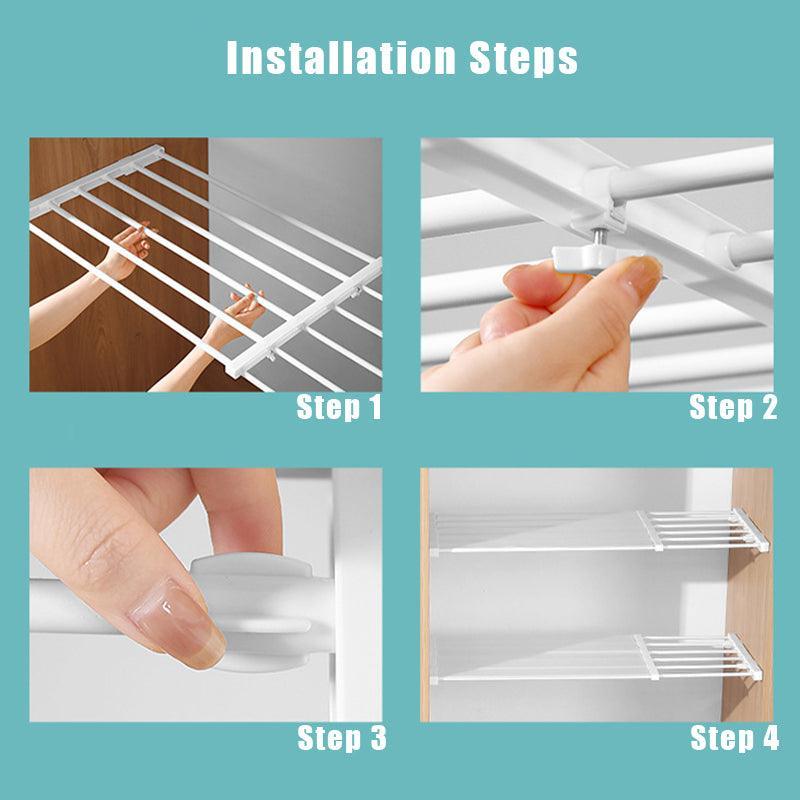 No Drill Adjustable Expandable Closet Shelf Rack for Cabinet and Wardrobe